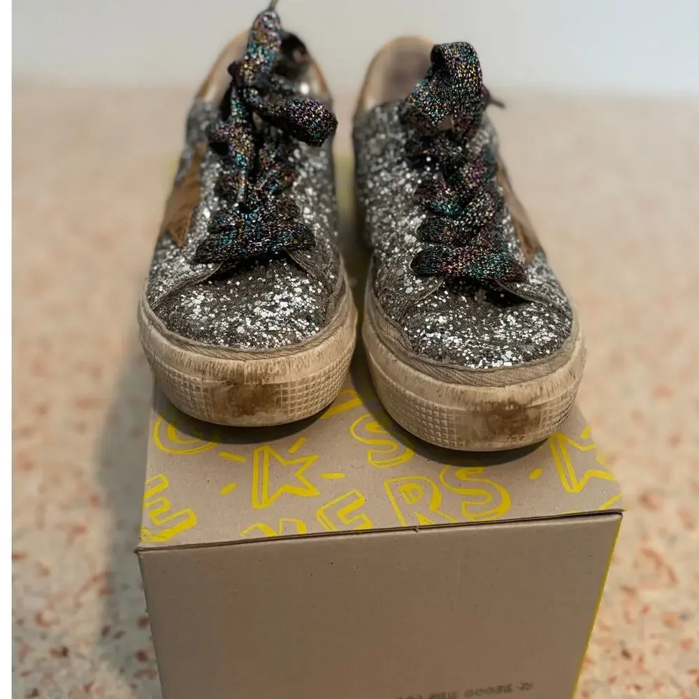 Golden Goose Kids May Kids Unisex Sneakers - Silver Gold - Size 29 US 12